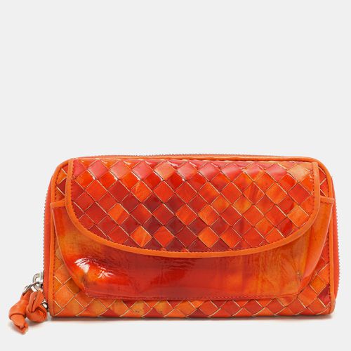 Bottega Veneta Orange Intrecciato Patent Leather Zip Around Wallet - Bottega Veneta - Modalova