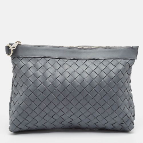 Bottega Veneta Grey Intrecciato Leather Oversized Zip Pouch - Bottega Veneta - Modalova