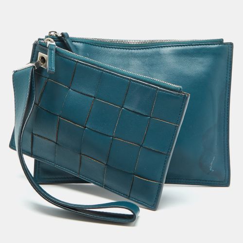 Bottega Veneta Teal Green Leather Double Pouch Clutch - Bottega Veneta - Modalova