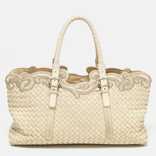 Bottega Veneta Off White Intrecciato Leather Embroidered Trim Tote - Bottega Veneta - Modalova