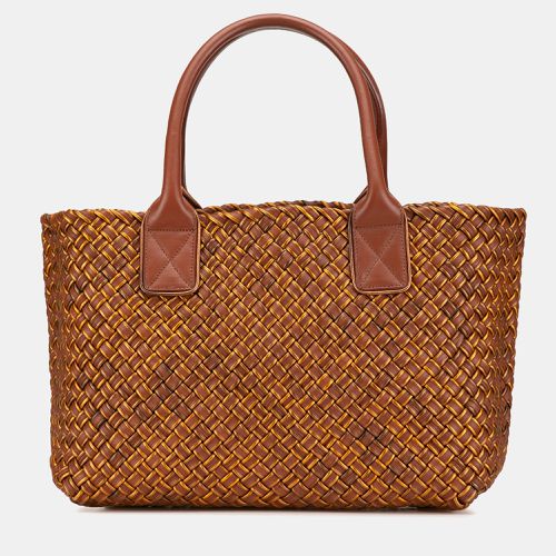 Bottega Veneta Brown Leather Small Lambskin Intreccio Cabat Tote - Bottega Veneta - Modalova