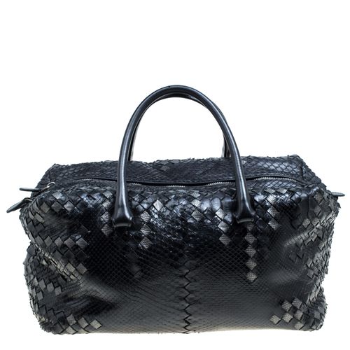 Bottega Veneta Black Python and Leather Intrecciato Detail Brick Bag - Bottega Veneta - Modalova