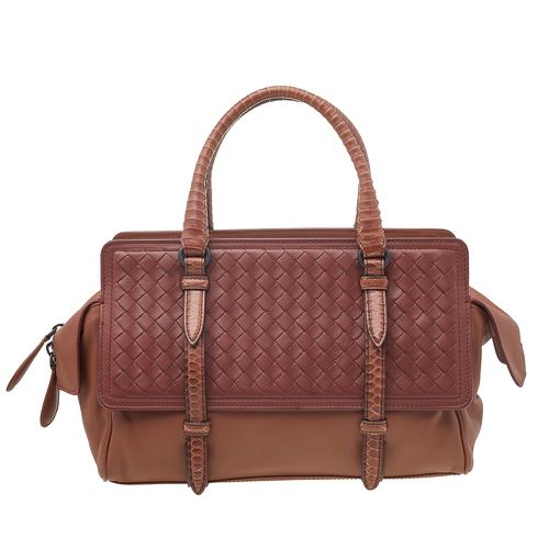 Bottega Veneta Brown Intrecciato Leather And Python Monaco Bag - Bottega Veneta - Modalova