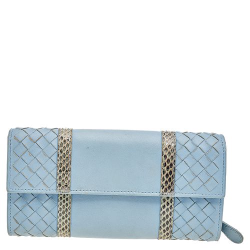 Bottega Veneta Powder Blue Intrecciato Leather and Snakeskin Trim Flap Continental Wallet - Bottega Veneta - Modalova