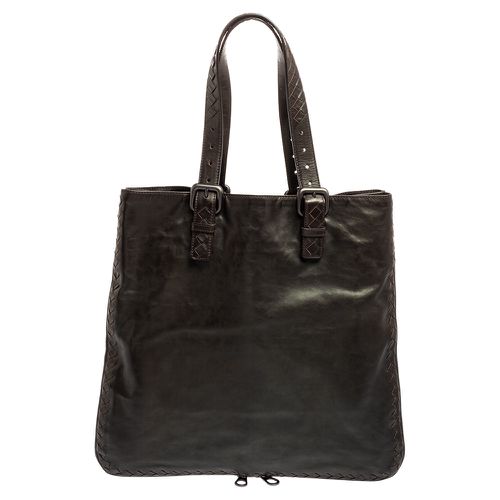 Bottega Veneta Dark Brown Intrecciato Trim Leather Expandable Tote - Bottega Veneta - Modalova