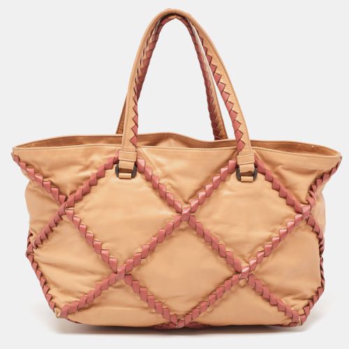 Bottega Veneta Beige/Burgundy Quilted Leather Shopper Tote - Bottega Veneta - Modalova