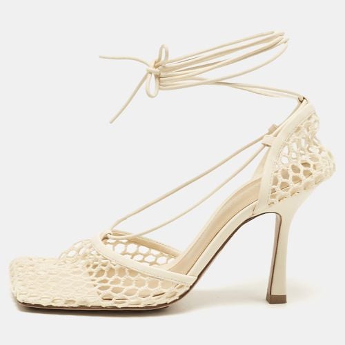 Bottega Veneta Cream Leather and Mesh Stretch Ankle Strap Sandals Size 37.5 - Bottega Veneta - Modalova