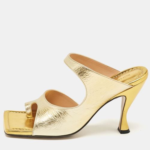 Bottega Veneta Gold Leather Square Toe Slide Sandals Size 37 - Bottega Veneta - Modalova