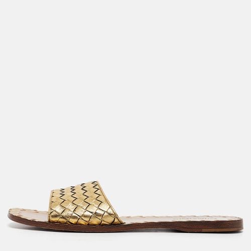 Bottega Veneta Gold Leather Intrecciato Flat Slides Size 36.5 - Bottega Veneta - Modalova