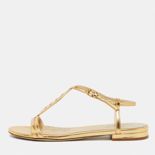 Bottega Veneta Gold Leather Ankle Strap Flat Sandals Size 38 - Bottega Veneta - Modalova