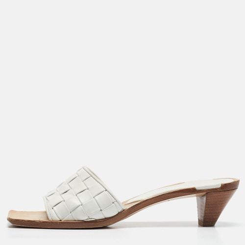 Bottega Veneta White Intrecciato Leather Slide Sandals Size 39 - Bottega Veneta - Modalova