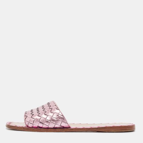 Bottega Veneta Metallic Pink Intrecciato Leather Ravello Flat Slides Size 38 - Bottega Veneta - Modalova