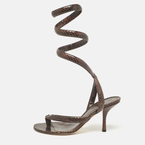 Bottega Veneta Brown Python Embossed Leather Ankle Strap Sandals Size 37 - Bottega Veneta - Modalova