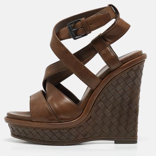 Bottega Veneta Brown Intrecciato Leather Wedge Sandals Size 38 - Bottega Veneta - Modalova