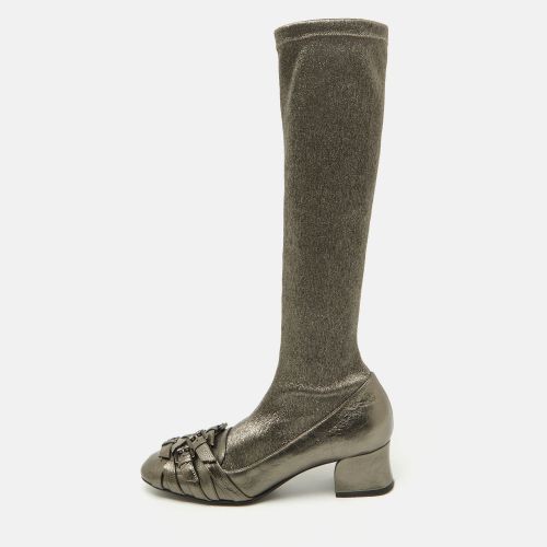 Bottega Veneta Metallic Leather and Fabric Knee High Boots Size 38 - Bottega Veneta - Modalova