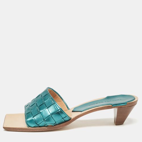 Bottega Veneta Green Metallic Woven Leather Slide Sandals Size 37.5 - Bottega Veneta - Modalova