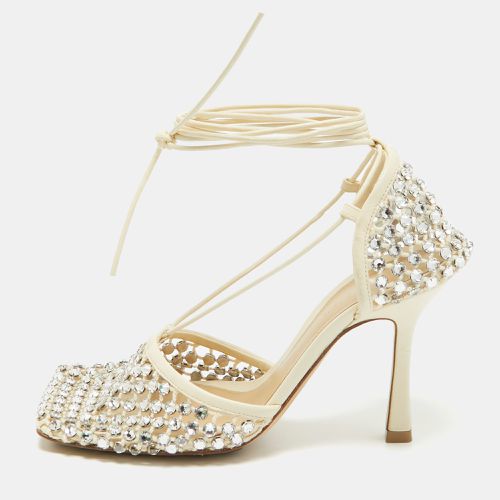 Bottega Veneta Cream Crystal Embellished Mesh Stretch Ankle Tie Pumps Size 37 - Bottega Veneta - Modalova