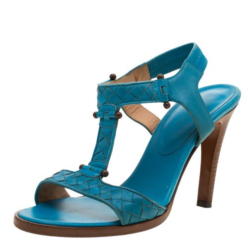 Bottega Veneta Blue Intrecciato Leather T Strap Sandals Size 37 - Bottega Veneta - Modalova