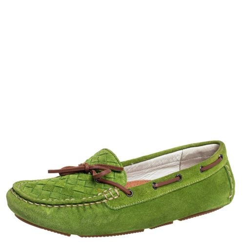 Bottega Veneta Green Intrecciato Suede Bow Slip on Loafers Size 38 - Bottega Veneta - Modalova