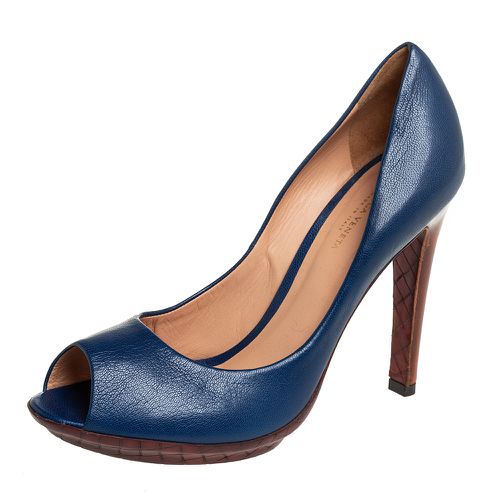 Bottega Veneta Blue Leather Peep Toe Pumps Size 38 - Bottega Veneta - Modalova