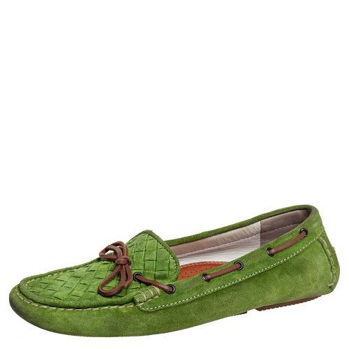 Bottega Veneta Green/Brown Intrecciato Suede Bow Slip On Loafers Size 38.5 - Bottega Veneta - Modalova