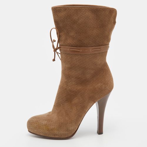 Bottega Veneta Brown Perforated Suede and Leather Mid Calf Boots Size 36.5 - Bottega Veneta - Modalova