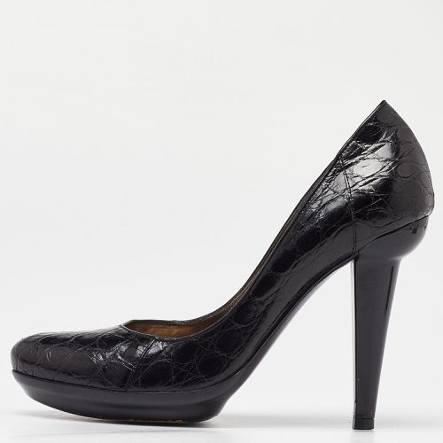 Bottega Veneta Black Croc Leather Round Toe Pumps Size 37 - Bottega Veneta - Modalova