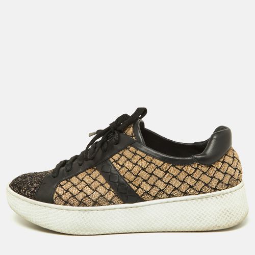 Bottega Veneta Black/Gold Woven Fabric and Leather Low Top Sneakers Size 39.5 - Bottega Veneta - Modalova