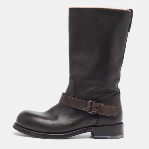 Bottega Veneta Black/Brown Leather Buckle Detail Mid Calf Boots Size 36.5 - Bottega Veneta - Modalova