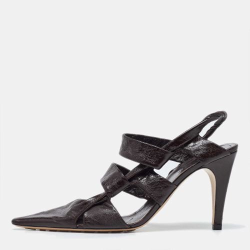 Bottega Veneta Brown Textured Leather Strappy Slingback Sandals Size 39.5 - Bottega Veneta - Modalova