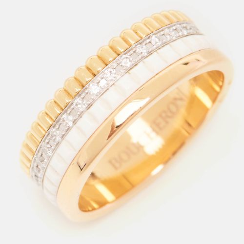 Boucheron Quatre Classique White Edition Diamonds Ceramic 18k Three Tone Gold Ring Size 52 - Boucheron - Modalova