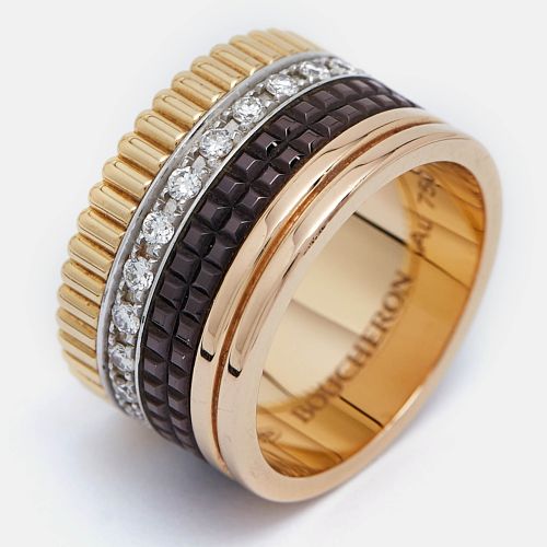 Boucheron Quatre Classique Diamonds PVD 18k Three Tone Gold Ring Size 51 - Boucheron - Modalova