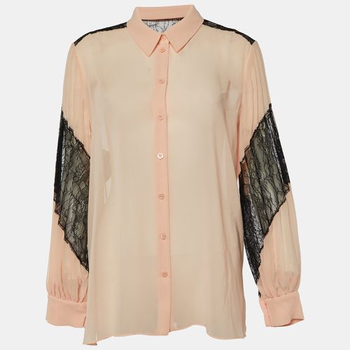 Boutique Moschino Pink Chiffon & Lace Detail Plisse Sleeve Shirt M - Boutique Moschino - Modalova