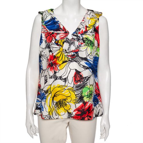 Boutique Moschino Multicolor Floral Printed Ruffled Front Sleeveless Top L - Boutique Moschino - Modalova