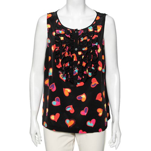 Boutique Moschino Black Heart Print Silk Top L - Boutique Moschino - Modalova