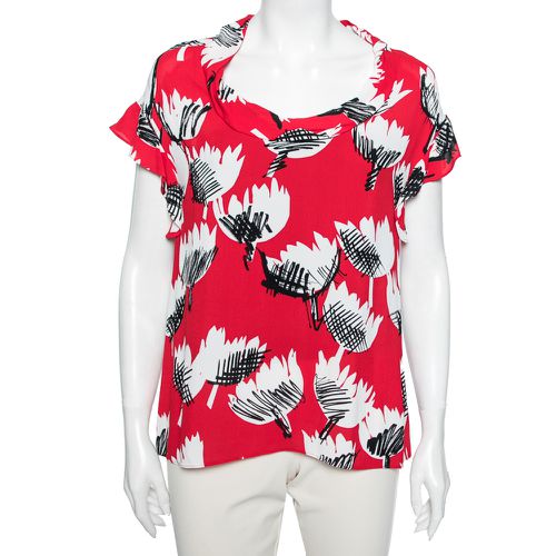 Boutique Moschino Red Printed Crepe Ruffle Cap Sleeves Top S - Boutique Moschino - Modalova