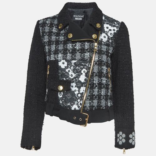 Boutique Moschino Monochrome Jacquard Trim Tweed Zipper Jacket M - Boutique Moschino - Modalova