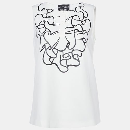 Boutique Moschino White Printed Crepe Sleeveless Top S - Boutique Moschino - Modalova