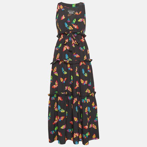 Boutique Moschino Black Butterfly Print Tiered Midi Dress S - Boutique Moschino - Modalova