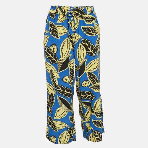 Boutique Moschino Blue/Yellow Leaf Print Crepe Trousers M - Boutique Moschino - Modalova