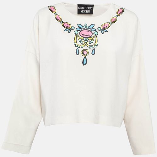 Boutique Moschino White Necklace Print Crepe Top M - Boutique Moschino - Modalova