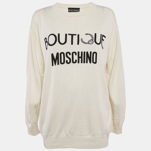 Boutique Moschino Cream Logo Intarsia Silk Knit Sweatshirt XL - Boutique Moschino - Modalova
