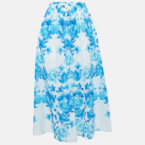 Borgo De Nor Blue Floral Print Broderie Anglaise Cotton Rhea Midi Skirt S - Borgo De Nor - Modalova