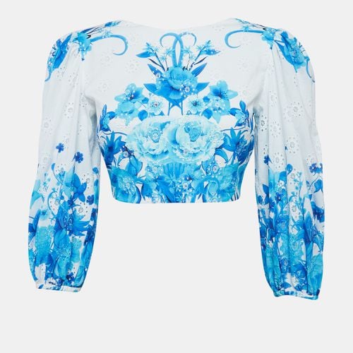 Borgo De Nor Blue Floral Print Broderie Anglaise Cotton Rhea Crop Top S - Borgo De Nor - Modalova