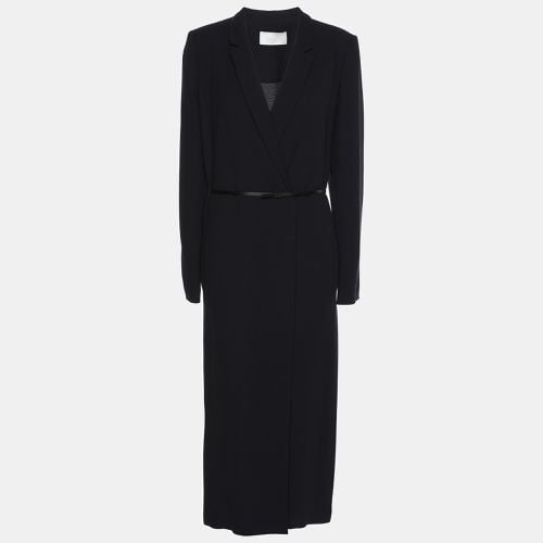 Boss by Hugo Boss Navy Blue Wool Blend Button Front Belted Long Coat S - Boss By Hugo Boss - Modalova