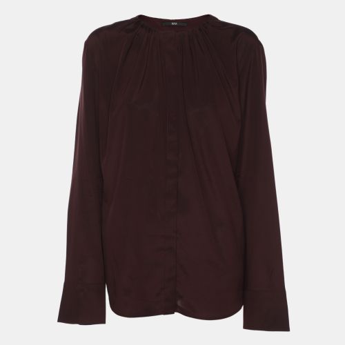 Boss By Hugo Boss Dark Burgundy Satin Long Sleeve Shirt L - Boss By Hugo Boss - Modalova