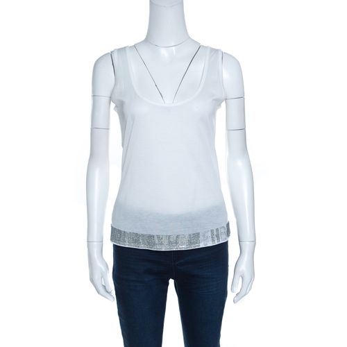 Boss by Hugo Boss Off White Jersy Swarovski Embellished Tank Top L - Boss By Hugo Boss - Modalova