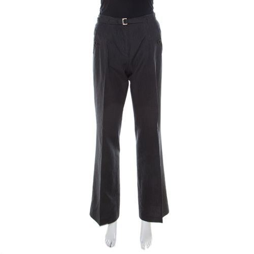 Boss Hugo Boss Black Pinstriped Cotton Wide Leg Belted Trousers S - Boss By Hugo Boss - Modalova