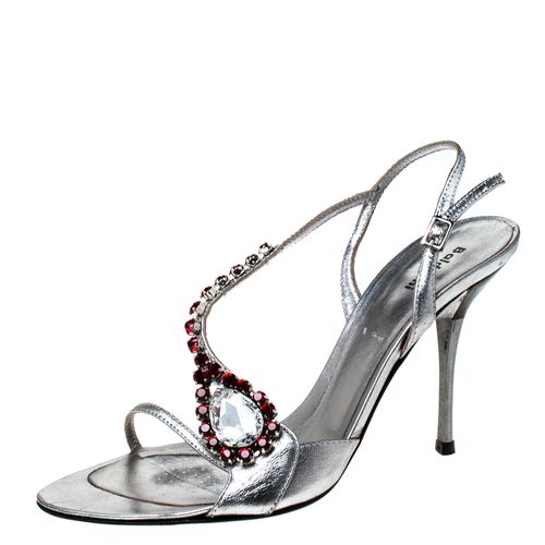 Baldinini Metallic Silver Leather Crystal Embellised Ankle Sandals Size 37 - Baldinini - Modalova