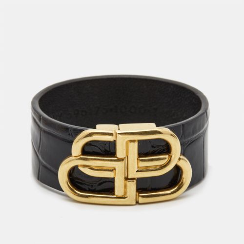 Balenciaga Logo Leather Gold Tone Bracelet M - Balenciaga - Modalova